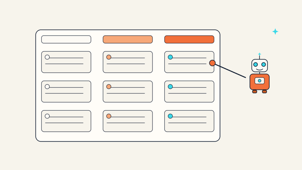 a planning board of task cards with a friendly robot organizing them