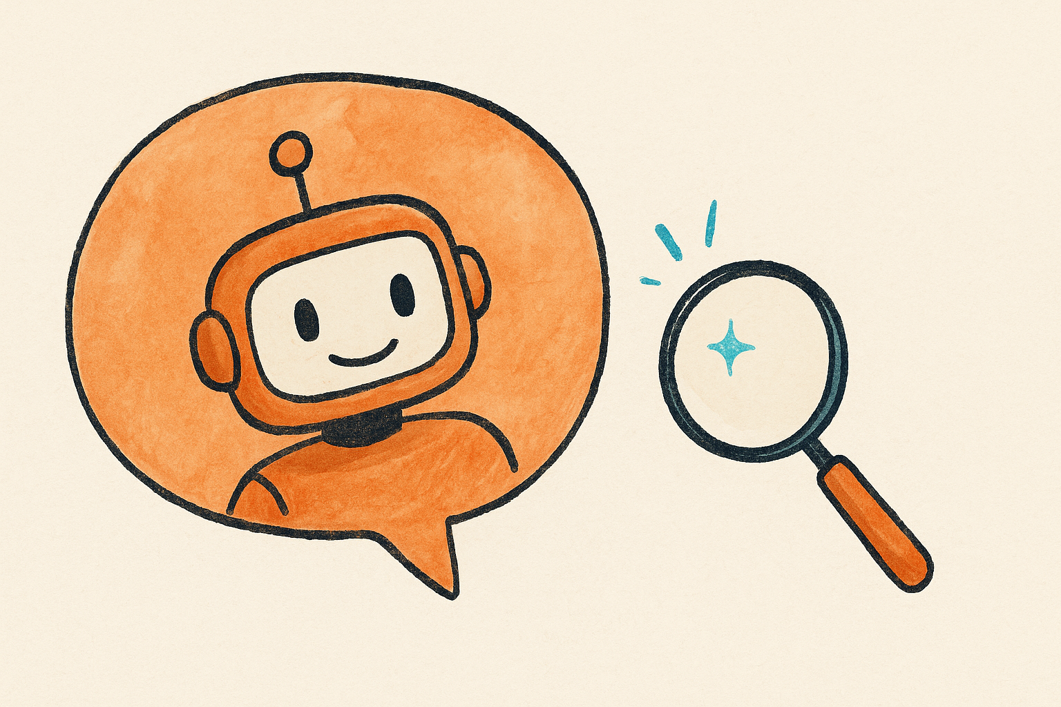 A friendly robot inside a speech bubble being noticed