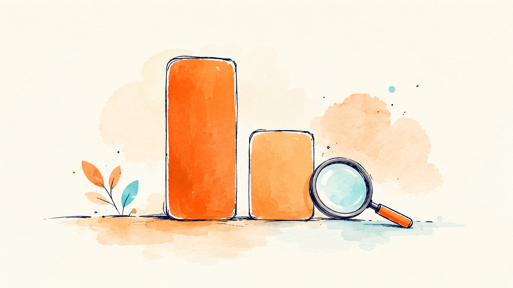 Illustration of a soft bar chart with a magnifying glass