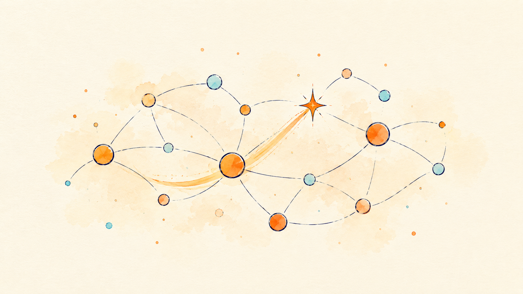 Illustration of a soft network of connected dots and nodes