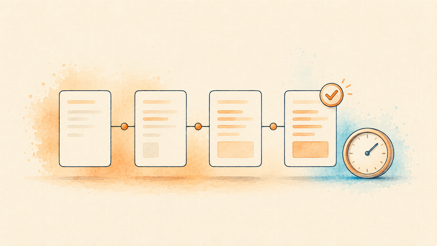 Illustration of draft documents in a timeline showing saved versions over time